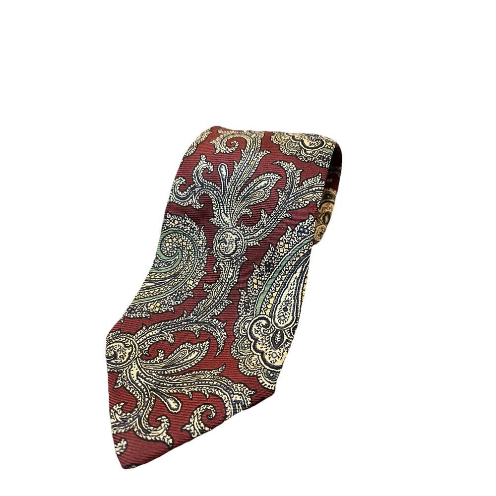 Polo Ralph Lauren Hand Made in USA 100% Silk Paisley Neck Tie Red Green White - Picture 1 of 7